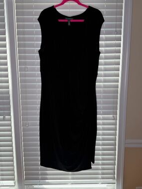 Lauren Ralph Lauren Black Cap-Sleeve Faux-Wrap Midi Dress